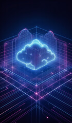 Cloud computing concept background. Digital data and network with glowing lines and sparks.