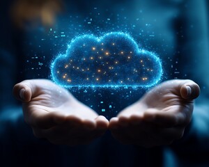 Aufkleber - Digital transformation concept with a person holding a virtual cloud, showcasing the shift to cloudbased solutions for improved business agility