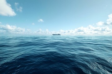 Wall Mural - Serene ocean view featuring a cargo ship on a clear morning