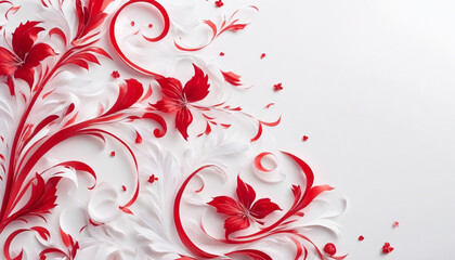 White paper background with red flourishes and copy space