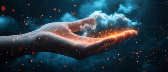 Aufkleber - Hand holding a dynamic virtual cloud, illustrating the rapid adoption of cloudbased solutions for enhanced agility and digital transformation