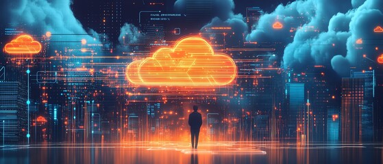 Poster - Illustration of digital transformation through cloud adoption, emphasizing how businesses are enhancing agility and streamlining operations