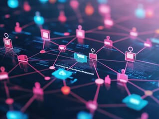 Aufkleber - Business network, interconnected people and data, 3D illustration