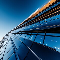 Exterior view of a futuristic scientific research facility with glass walls and solar panels, modern research building, sustainable scientific innovation