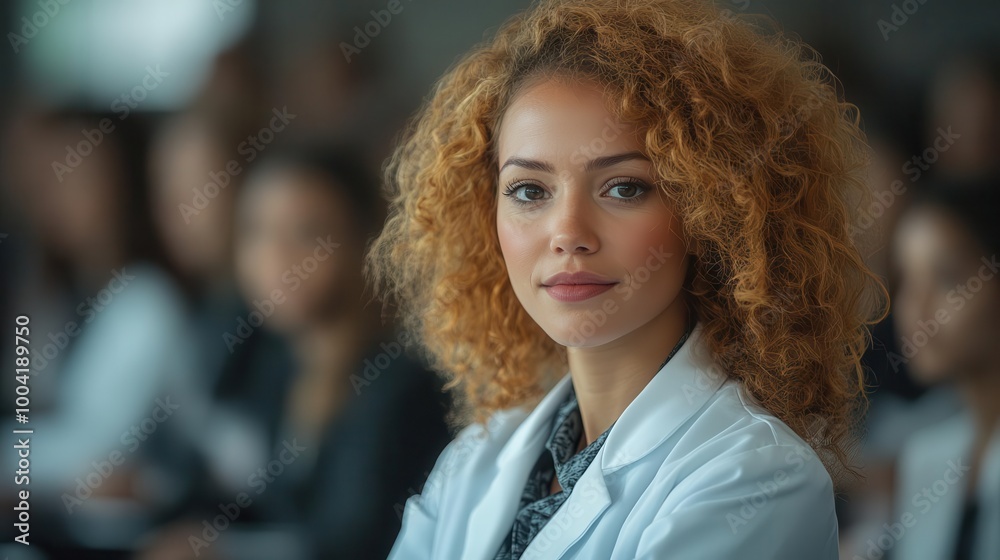 female doctor in white coat addressing a diverse group of medical ...