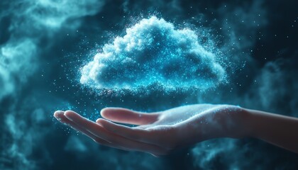 Aufkleber - Virtual cloud grasped by a hand, symbolizing the acceleration of digital transformation through the adoption of cloud solutions for business agility