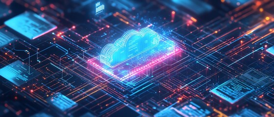 Poster - Visual representation of digital transformation with cloud adoption, highlighting businesses improving agility and streamlining their operations
