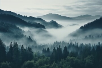 Wall Mural - Nature forest fog landscape.