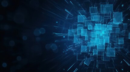 Leinwandbilder - Dark blue abstract background with layered geometric patterns, futuristic architecture, holographic details, sharp edges, modern digital art