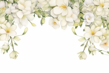 Wall Mural - Minimal white freesia flowers border painting pattern plant.