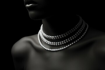 Sticker - Pearl chocker on neck necklace jewelry black.