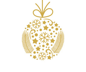 Wall Mural - christmas ball gold ornament on transparent background. png illustration.