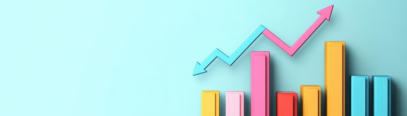 Poster - Financial growth chart, upward arrow, business success, flat design illustration