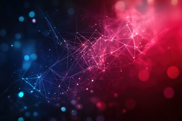 Poster - A mesmerizing abstract representation of interconnected data points in vibrant hues of blue and red, shining against a dark backdrop. Generative AI