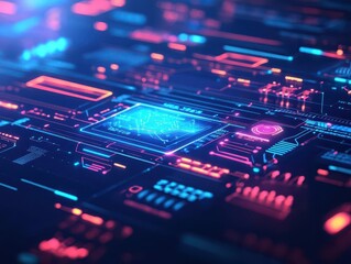 Poster - Futuristic control panel, glowing holographic interface, abstract tech background
