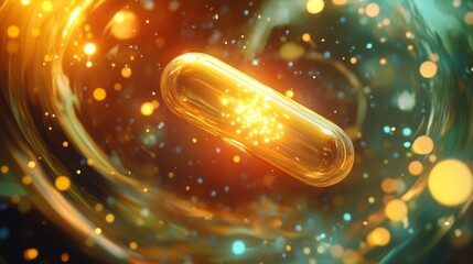 Aufkleber - A luminous capsule floats within a vibrant whirlpool of glowing particles, creating a mesmerizing effect