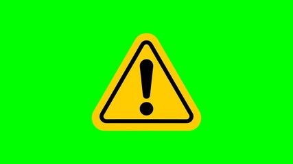 yellow triangle warning sign mark animated danger sign warning triangle on green screen background