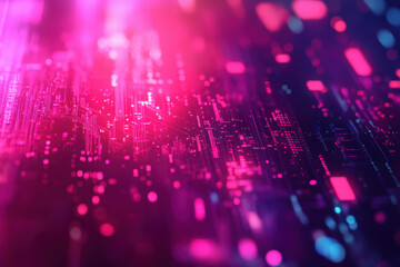 Poster - Vibrant digital landscape showcasing intricate patterns and glowing circuitry in a futuristic setting at twilight. Generative AI