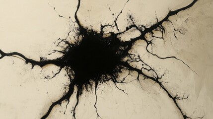 Poster - An abstract black design resembling a central spot with branching lines, set against a light background, creating a striking visual contrast.