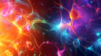 Poster - A vibrant depiction of interconnected neural networks, showcasing colorful neurons and synapses against a dark background.