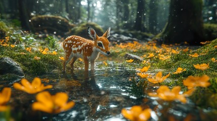 Canvas Print - Fawn in the Forest: A Moment of Tranquility