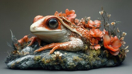 Canvas Print - Close-Up of a Frog Surrounded by Flowers