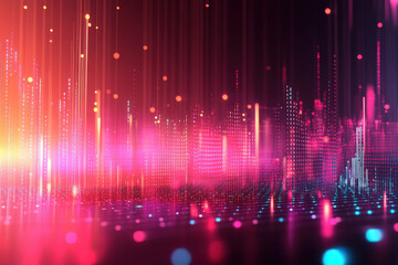 Fototapete - A vibrant display of lights and colors creates a digital landscape resembling an abstract soundwave on a dark background. Generative AI