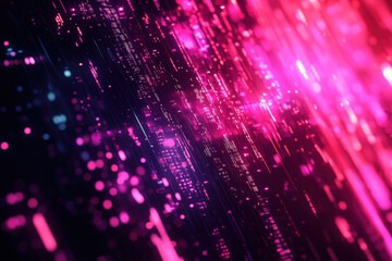 Poster - Vibrant neon lines cascade across a digital landscape, creating an immersive experience of light and motion at twilight. Generative AI