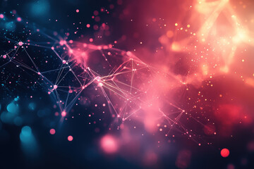 Poster - An intricate web of vibrant cosmic energy glows softly in a darkened space, connecting points of light in a captivating display. Generative AI