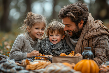 Sticker - Parents and children having a picnic lunch in a scenic spot, relaxing and enjoying each other's company.