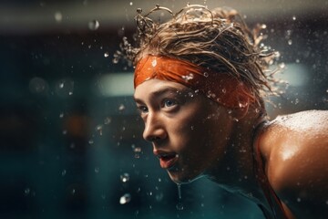 Wall Mural - Photo of a person swimming sports determination exercising.