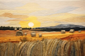 Sticker - Sunset at Hay bales landscape hay agriculture.