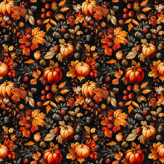 Wall Mural - Pattern of Pumpkins, Leaves, and Acorns