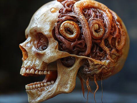 Human Skull with Intricate Organic Structure