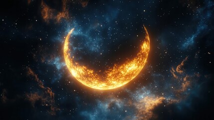 Wall Mural - luminous crescent moon emerging from inky night sky celestial body glows with ethereal light surroun