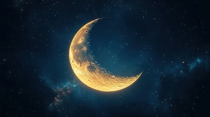 Wall Mural - luminous crescent moon emerging from inky night sky celestial body glows with ethereal light surroun