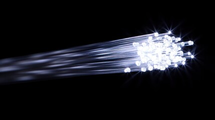 Poster - A visualization of light beams representing data transmission through fiber optics.