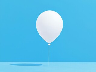 Solitary White Balloon Floating in a Bright Blue Sky  Minimalist Color Contrast