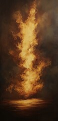 Poster - A painting of an oil storm , with thick impasto and a dark brown background. The smoke rises from the bottom 