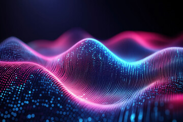Poster - Vibrant waves of digital light dance across a dark backdrop, creating a mesmerizing visual symphony of colors and textures. Generative AI