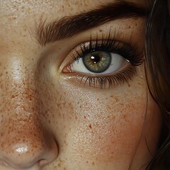 Poster - Close Up Portrait of a Woman's Eye with Freckles