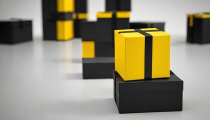 Wall Mural - Stylish Black and Yellow Cube Scene with Blurred Depth