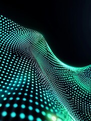 Poster - a mesmerizing wave of glowing dots creating dynamic patterns against a dark background. a minimalist