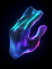 Poster - a vibrant digital representation of a hand in a mesh-like design, showcasing futuristic neon lights 