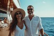 © Milos - Radiant couple enjoying a sunny day on a cruise ship, wrapped in happiness and laughter, capturing the essence of togetherness and freedom on the open sea.