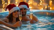 © Yulia - Beautiful woman and man with santa hat relaxing in jacuzzi at spa center with champagne