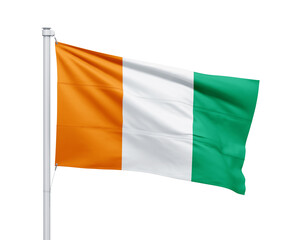 Ivory Coast national flag on white background.