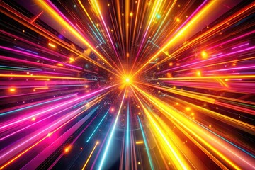 Wall Mural - Colorful Spectrum Abstract Background with Bright Pink and Yellow Neon Rays and Glowing Lines in 3D