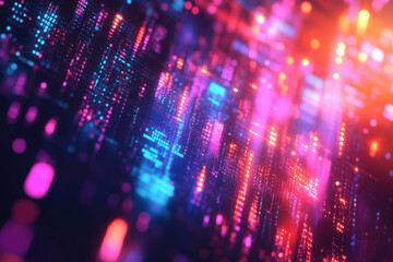 Poster - Vibrant digital landscape featuring a cascade of colorful lights and flowing data streams in a futuristic setting. Generative AI