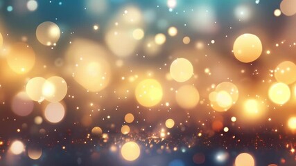 Poster - Glowing festive bokeh lights on gold and blue background, perfect for holiday projects. Add sparkle to your winter decor.